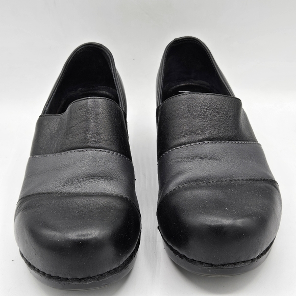Dansko Tenley black gray leather slipon clogs size 38 US 7.5/8 w/a 2" heel - Picture 12 of 15